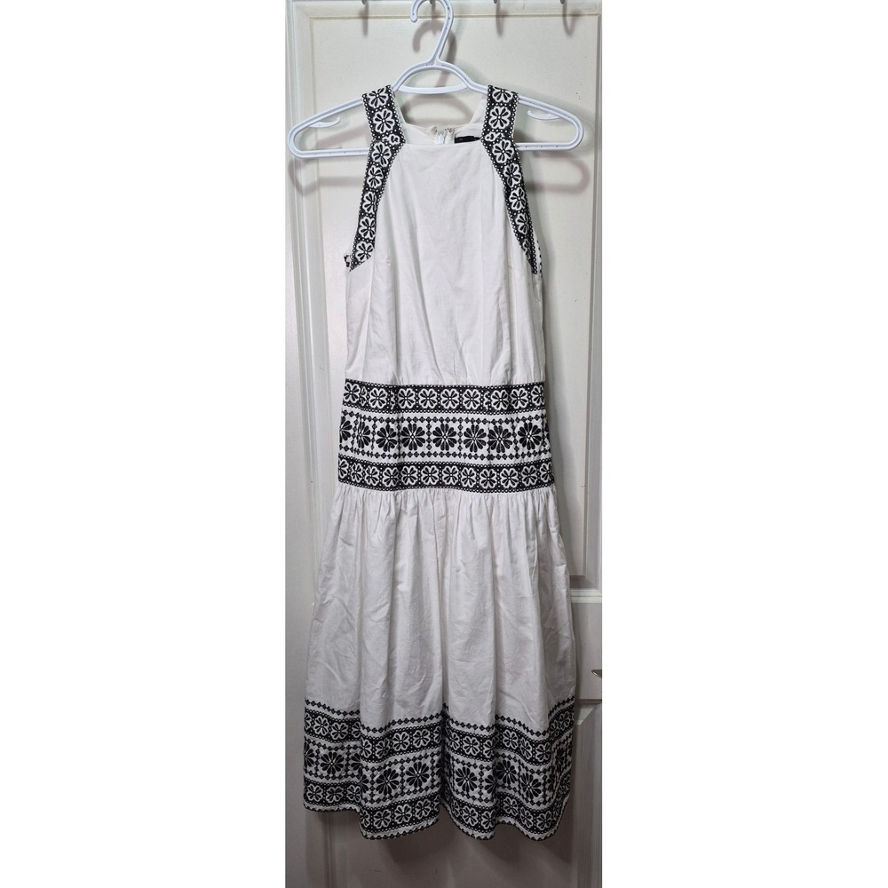 Ann Taylor Petite White Black Floral Embroidered Halter Midi Dress 0P Cotton